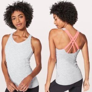 Lululemon Stash N Run Tank Gray Coral Pink Criss Cross Strappy, Size 6
